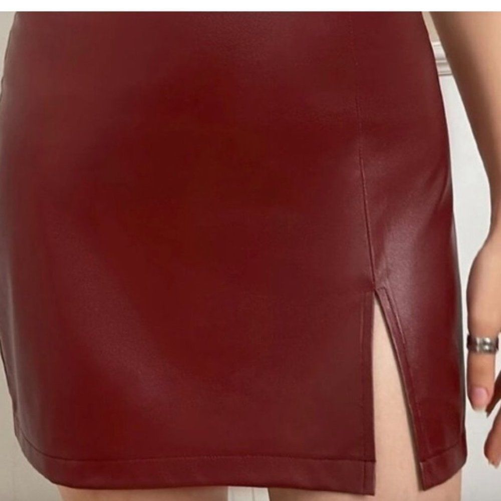 Burgundy Faux Leather Mini Skirt